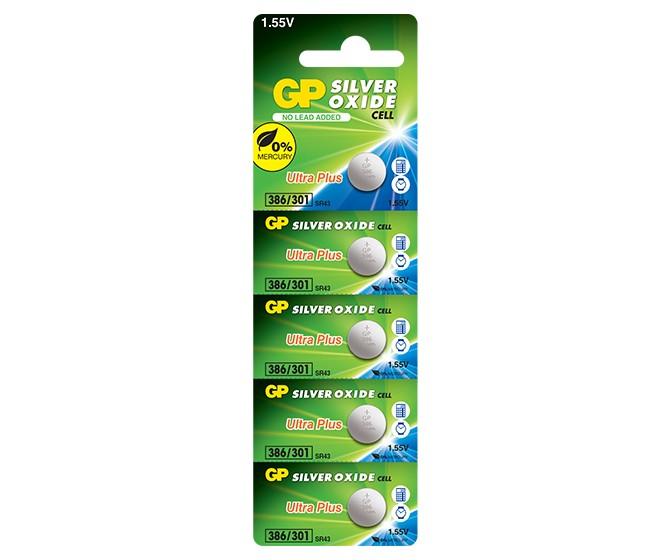 GP Silver Oxide Button 386 (SR43) card of 5