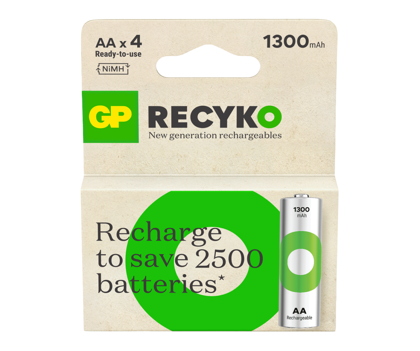 GP Recyko AA Rechargeable Batteries 2600 mAh Card of 4