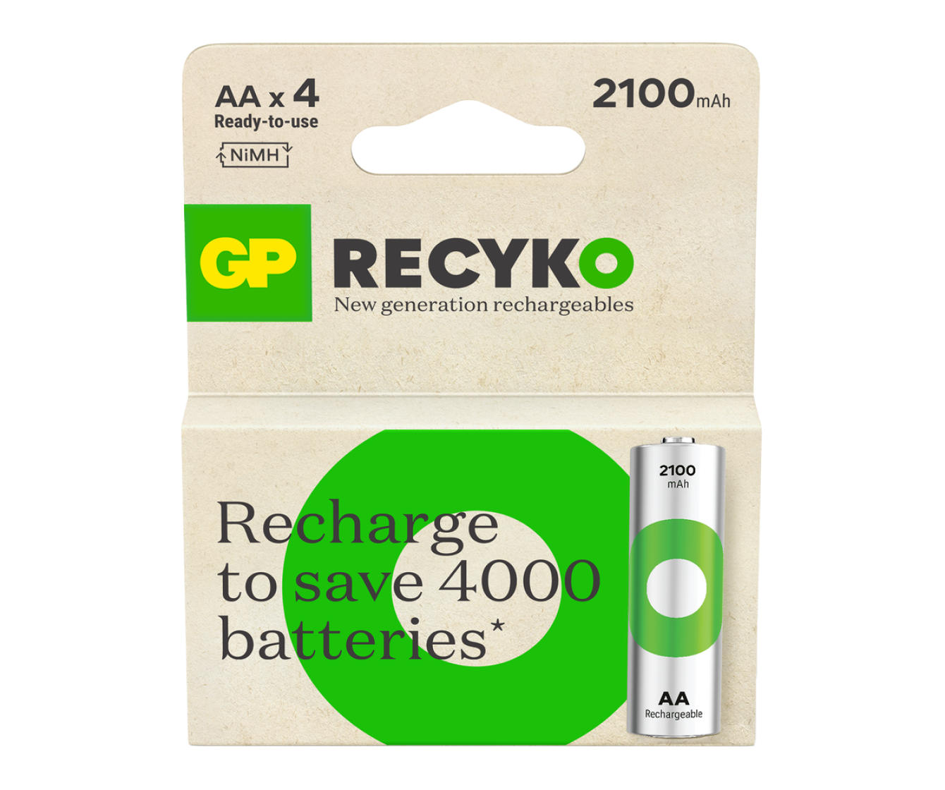 GP Recyko AA Rechargeable Batteries 2600 mAh Card of 4