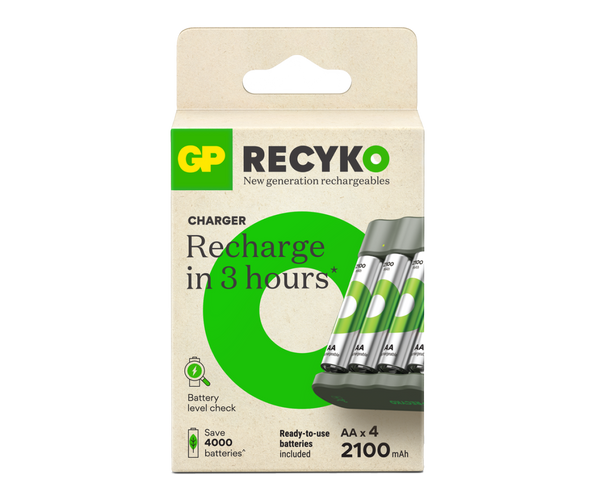 GP RECYKO B441 Chargeur de batterie avec 4 piles AA rechargeables 2100mAh