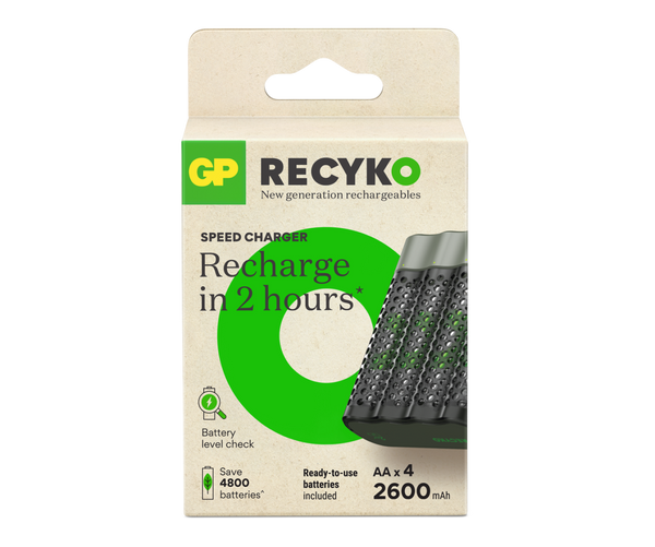 GP RECYKO M452 Chargeur rapide de batterie avec 4 piles AA rechargeables 2600mAh