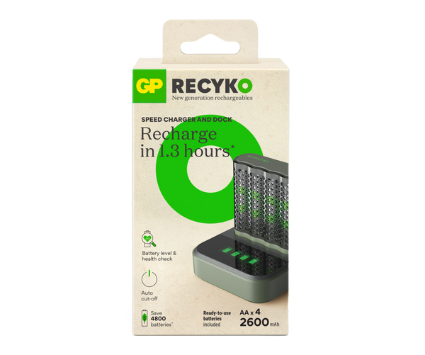 GP RECYKO Chargeur rapide de batterie M452 et station de charge D451 avec 4 piles rechargeables AA 2600mAh  